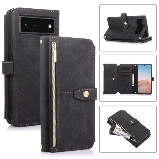 For Google Pixel 6 Dream 9-Card Wallet Zipper Bag Leather Phone Case(Black) by buy2fix