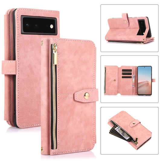 For Google Pixel 6 Dream 9-Card Wallet Zipper Bag Leather Phone Case(Pink) by buy2fix