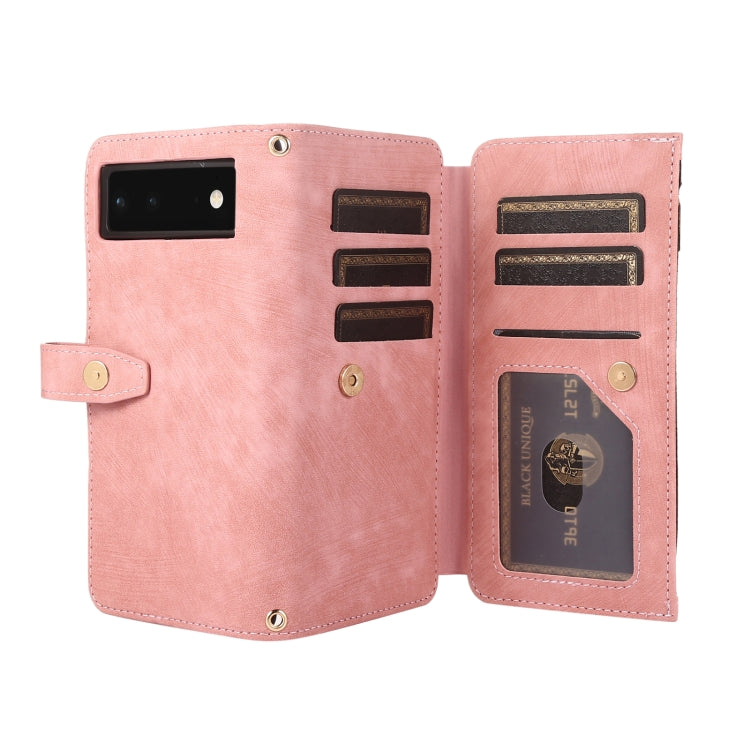 For Google Pixel 6 Dream 9-Card Wallet Zipper Bag Leather Phone Case(Pink) by buy2fix