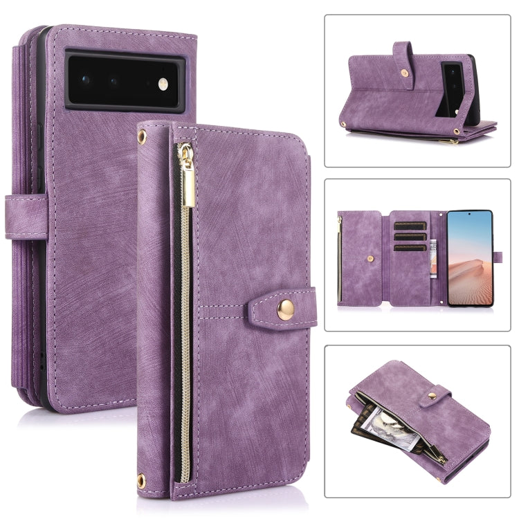 For Google Pixel 6 Dream 9-Card Wallet Zipper Bag Leather Phone Case(Purple) by buy2fix
