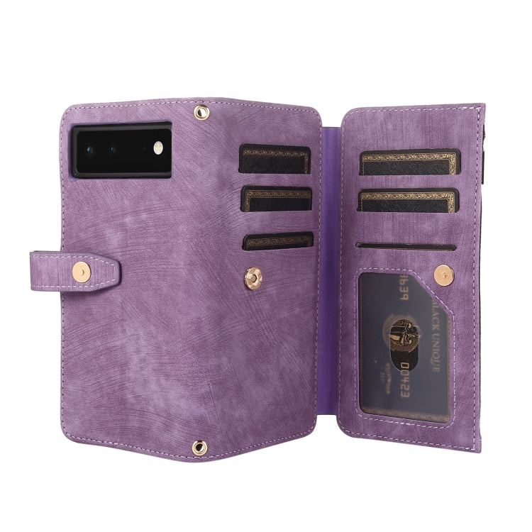For Google Pixel 6 Dream 9-Card Wallet Zipper Bag Leather Phone Case(Purple) by buy2fix