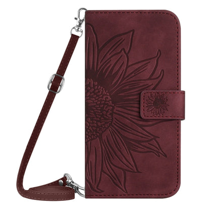 For Samsung Galaxy S24+ 5G Skin Feel Sun Flower Embossed Flip Leather Phone Case with Lanyard(Wine Red) - Galaxy S24+ 5G Cases by buy2fix | Online Shopping UK | buy2fix