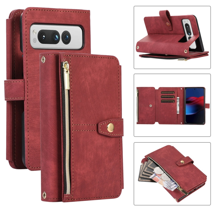For Google Pixel Fold Dream 9-Card Wallet Zipper Bag Leather Phone Case(Red) by buy2fix