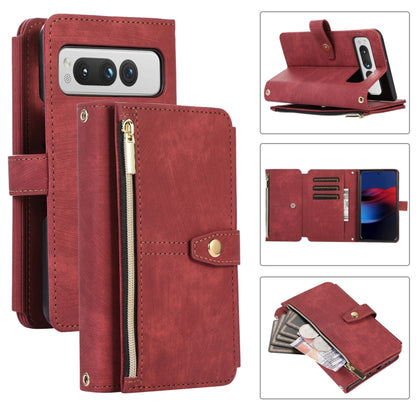 For Google Pixel Fold Dream 9-Card Wallet Zipper Bag Leather Phone Case(Red) by buy2fix