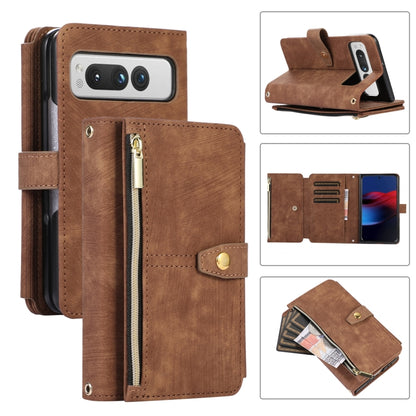For Google Pixel Fold Dream 9-Card Wallet Zipper Bag Leather Phone Case(Brown) by buy2fix