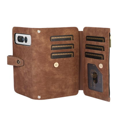 For Google Pixel Fold Dream 9-Card Wallet Zipper Bag Leather Phone Case(Brown) by buy2fix