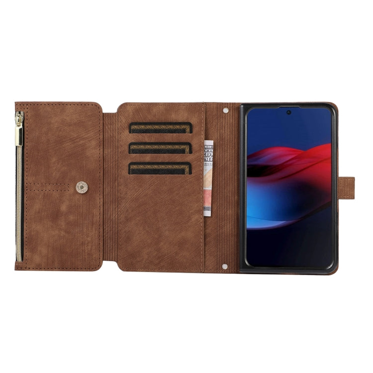 For Google Pixel Fold Dream 9-Card Wallet Zipper Bag Leather Phone Case(Brown) by buy2fix