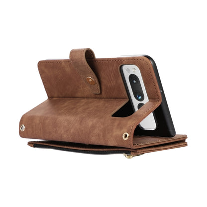 For Google Pixel Fold Dream 9-Card Wallet Zipper Bag Leather Phone Case(Brown) by buy2fix