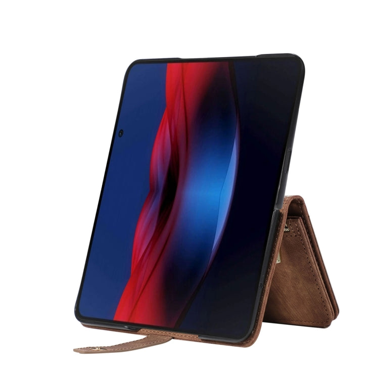 For Google Pixel Fold Dream 9-Card Wallet Zipper Bag Leather Phone Case(Brown) by buy2fix