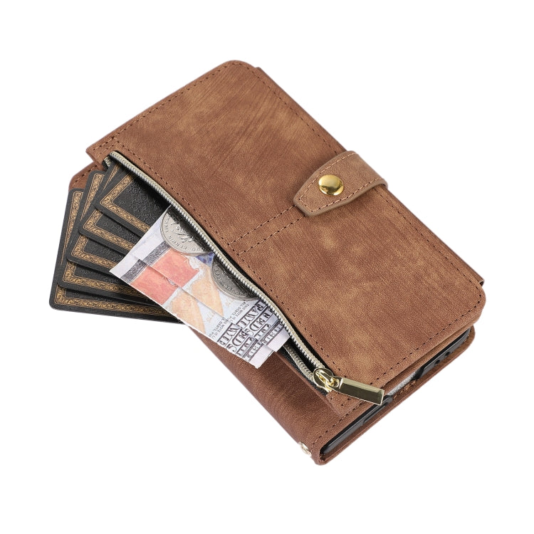 For Google Pixel Fold Dream 9-Card Wallet Zipper Bag Leather Phone Case(Brown) by buy2fix