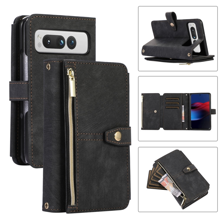 For Google Pixel Fold Dream 9-Card Wallet Zipper Bag Leather Phone Case(Black) by buy2fix