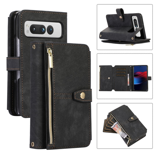 For Google Pixel Fold Dream 9-Card Wallet Zipper Bag Leather Phone Case(Black) by buy2fix
