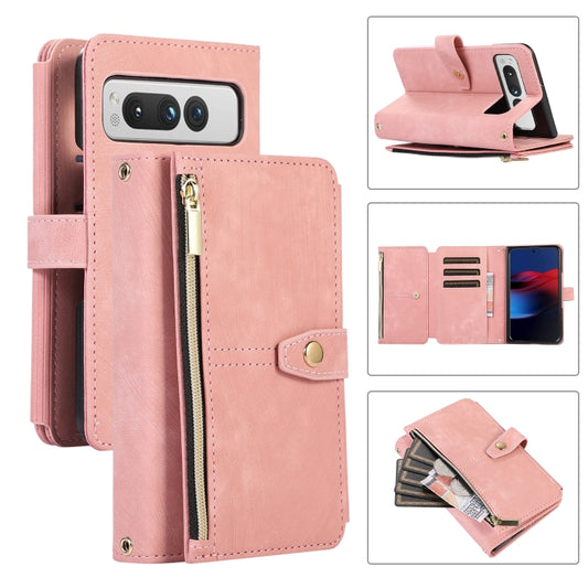 For Google Pixel Fold Dream 9-Card Wallet Zipper Bag Leather Phone Case(Pink) by buy2fix