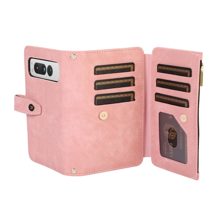 For Google Pixel Fold Dream 9-Card Wallet Zipper Bag Leather Phone Case(Pink) by buy2fix