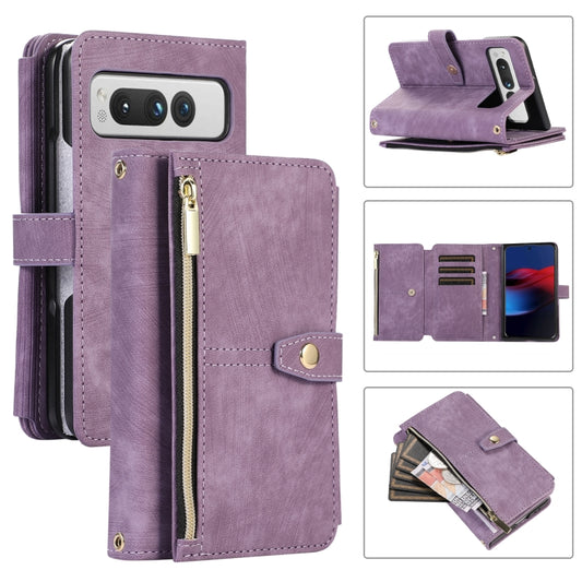 For Google Pixel Fold Dream 9-Card Wallet Zipper Bag Leather Phone Case(Purple) by buy2fix
