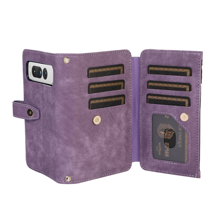 For Google Pixel Fold Dream 9-Card Wallet Zipper Bag Leather Phone Case(Purple) by buy2fix