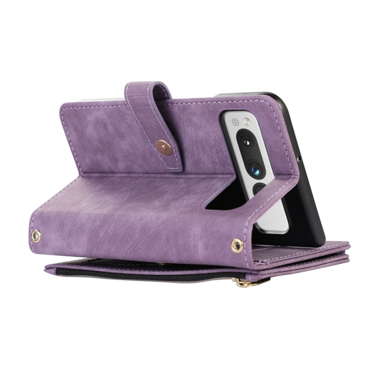 For Google Pixel Fold Dream 9-Card Wallet Zipper Bag Leather Phone Case(Purple) by buy2fix