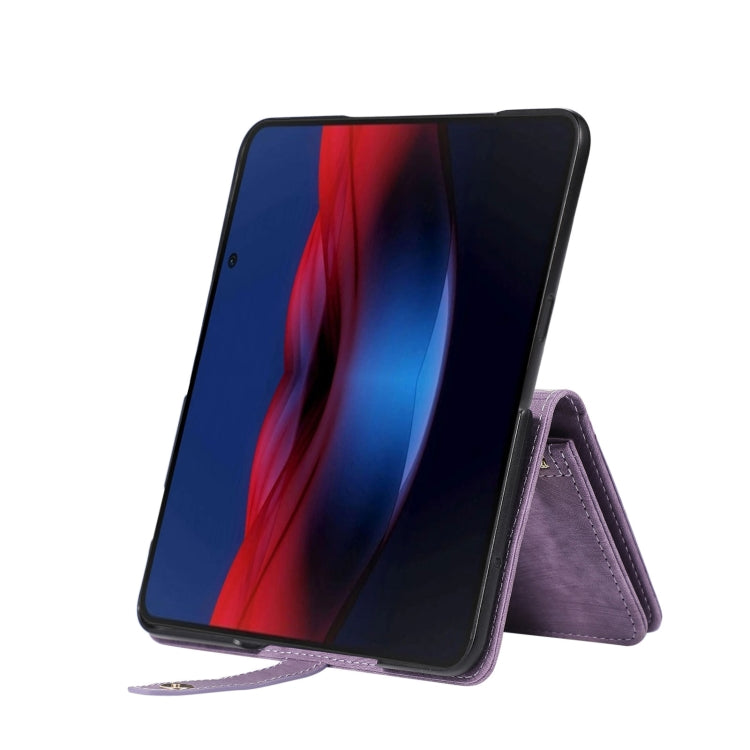 For Google Pixel Fold Dream 9-Card Wallet Zipper Bag Leather Phone Case(Purple) by buy2fix
