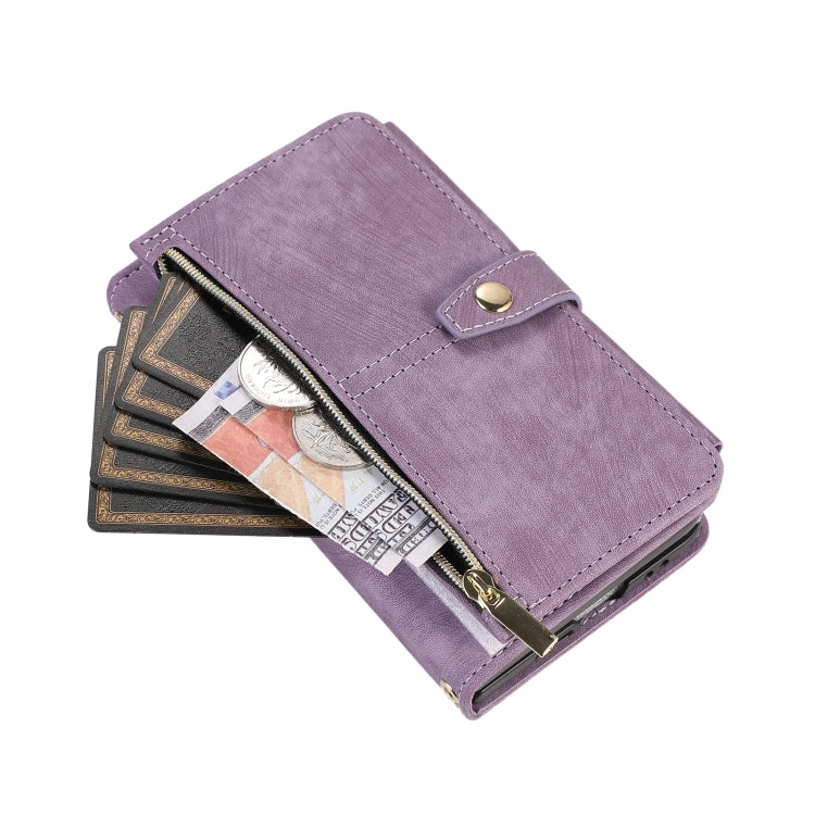 For Google Pixel Fold Dream 9-Card Wallet Zipper Bag Leather Phone Case(Purple) by buy2fix