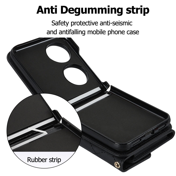 For Huawei P50 Pocket Rhombic Texture Card Bag PU Phone Case with Long Lanyard(Black) - Huawei Cases by buy2fix | Online Shopping UK | buy2fix
