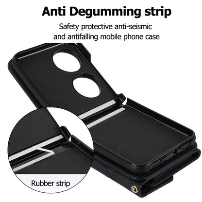 For Huawei P50 Pocket Rhombic Texture Card Bag PU Phone Case with Long Lanyard(Black) - Huawei Cases by buy2fix | Online Shopping UK | buy2fix