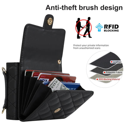 For Huawei P50 Pocket Rhombic Texture Card Bag PU Phone Case with Long Lanyard(Black) - Huawei Cases by buy2fix | Online Shopping UK | buy2fix
