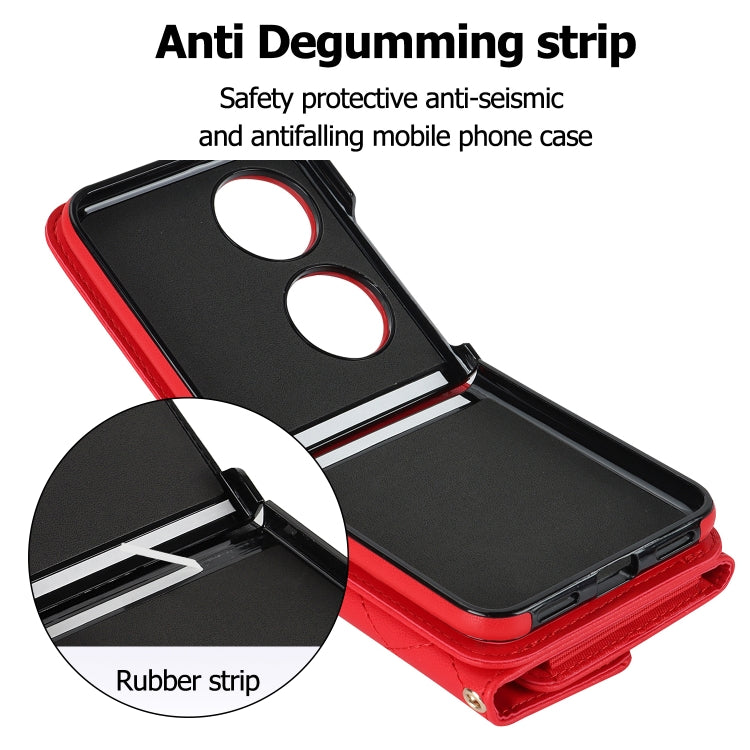 For Huawei P50 Pocket Rhombic Texture Card Bag PU Phone Case with Long Lanyard(Red) - Huawei Cases by buy2fix | Online Shopping UK | buy2fix