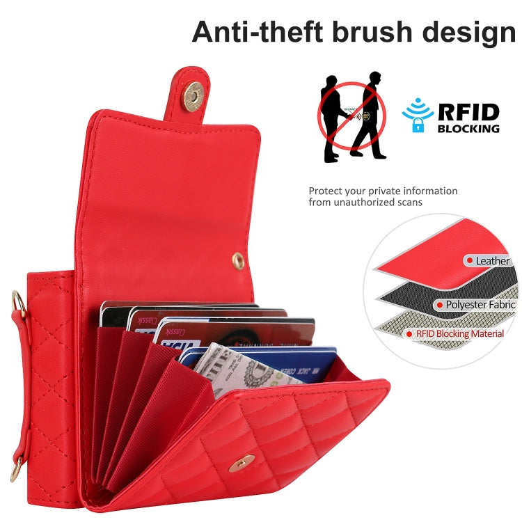 For Huawei P50 Pocket Rhombic Texture Card Bag PU Phone Case with Long Lanyard(Red) - Huawei Cases by buy2fix | Online Shopping UK | buy2fix