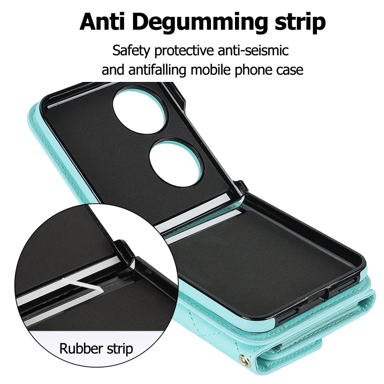 For Huawei P50 Pocket Rhombic Texture Card Bag PU Phone Case with Long Lanyard(Mint Green) - Huawei Cases by buy2fix | Online Shopping UK | buy2fix