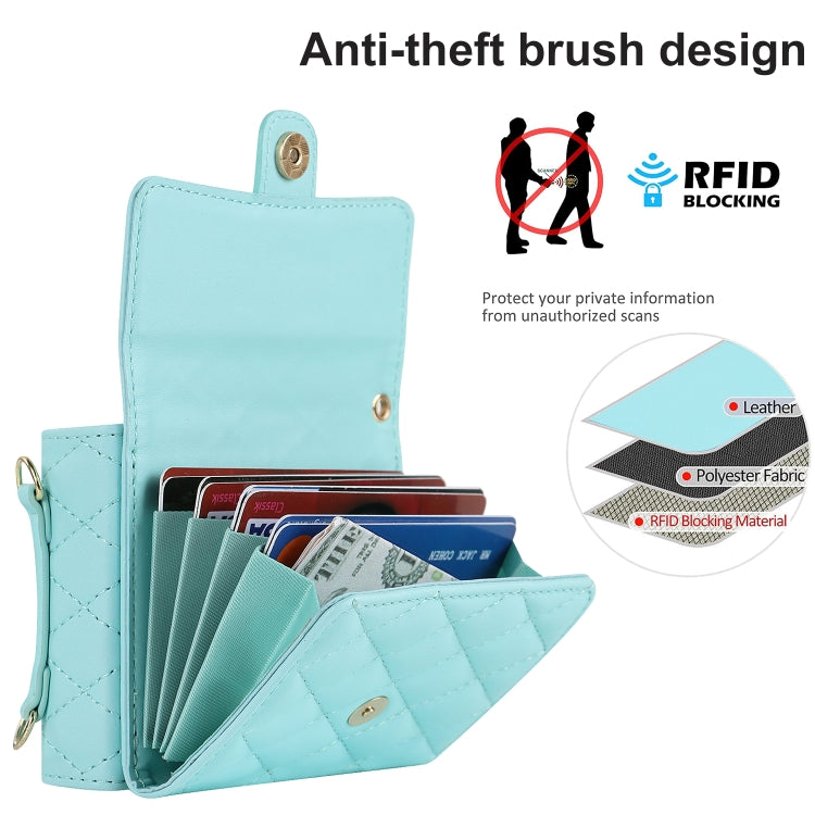 For Huawei P50 Pocket Rhombic Texture Card Bag PU Phone Case with Long Lanyard(Mint Green) - Huawei Cases by buy2fix | Online Shopping UK | buy2fix