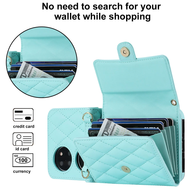 For Huawei P50 Pocket Rhombic Texture Card Bag PU Phone Case with Long Lanyard(Mint Green) - Huawei Cases by buy2fix | Online Shopping UK | buy2fix