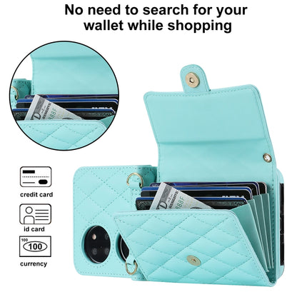 For Huawei P50 Pocket Rhombic Texture Card Bag PU Phone Case with Long Lanyard(Mint Green) - Huawei Cases by buy2fix | Online Shopping UK | buy2fix