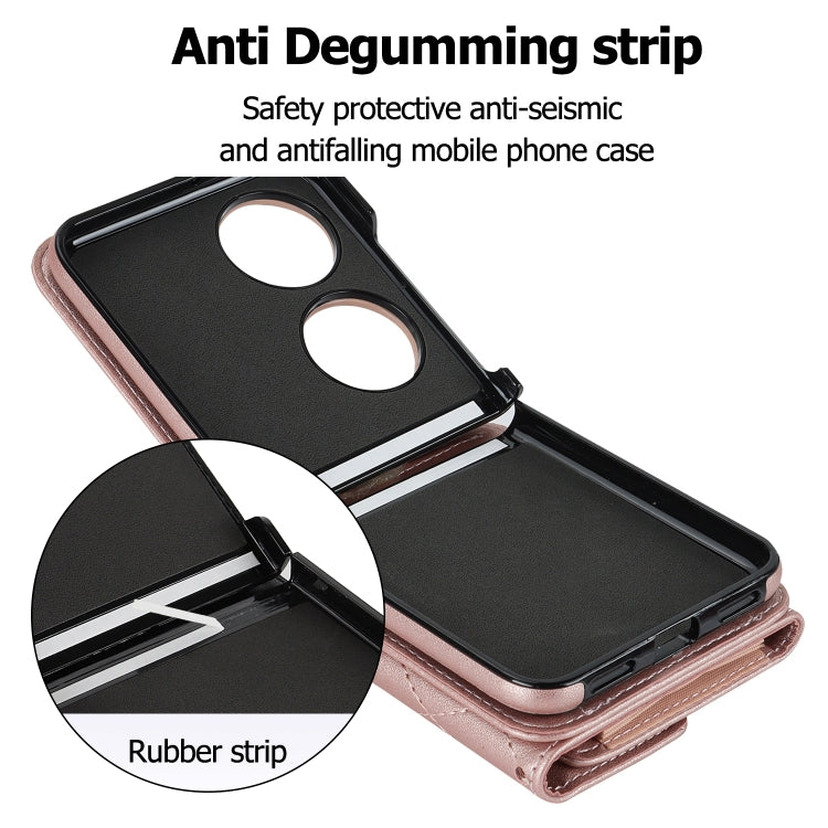 For Huawei P50 Pocket Rhombic Texture Card Bag PU Phone Case with Long Lanyard(Rose Gold) - Huawei Cases by buy2fix | Online Shopping UK | buy2fix