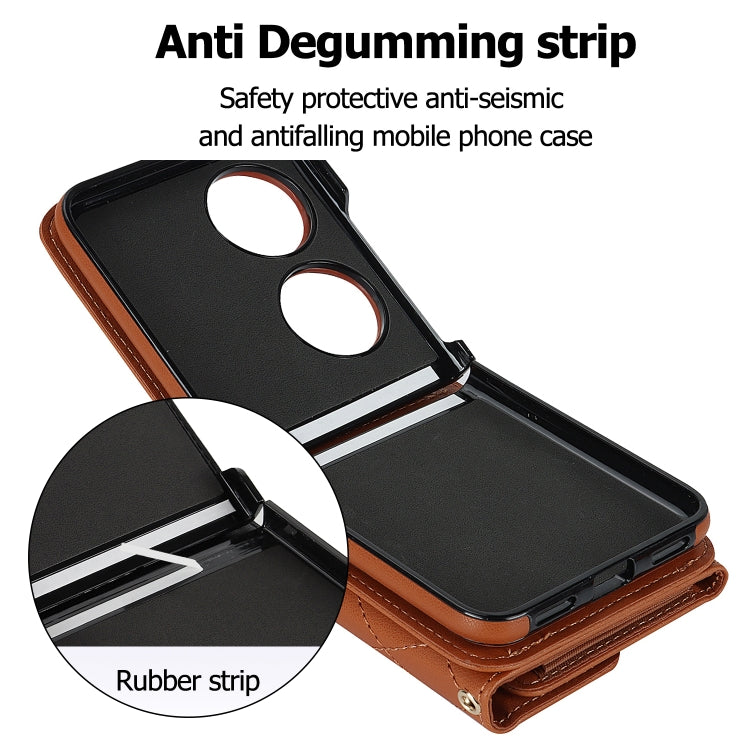 For Huawei P50 Pocket Rhombic Texture Card Bag PU Phone Case with Long Lanyard(Brown) - Huawei Cases by buy2fix | Online Shopping UK | buy2fix