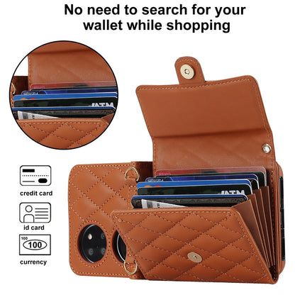 For Huawei P50 Pocket Rhombic Texture Card Bag PU Phone Case with Long Lanyard(Brown) - Huawei Cases by buy2fix | Online Shopping UK | buy2fix