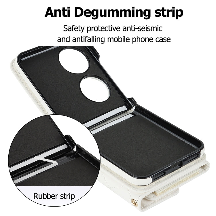 For Huawei P50 Pocket Rhombic Texture Card Bag PU Phone Case with Long Lanyard(White) - Huawei Cases by buy2fix | Online Shopping UK | buy2fix