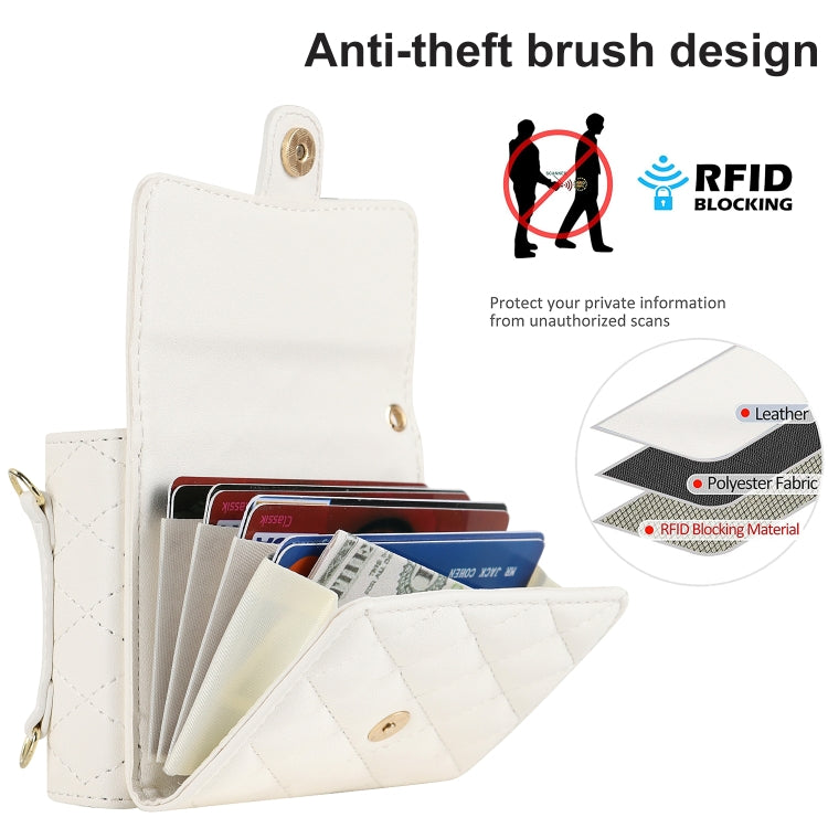 For Huawei P50 Pocket Rhombic Texture Card Bag PU Phone Case with Long Lanyard(White) - Huawei Cases by buy2fix | Online Shopping UK | buy2fix
