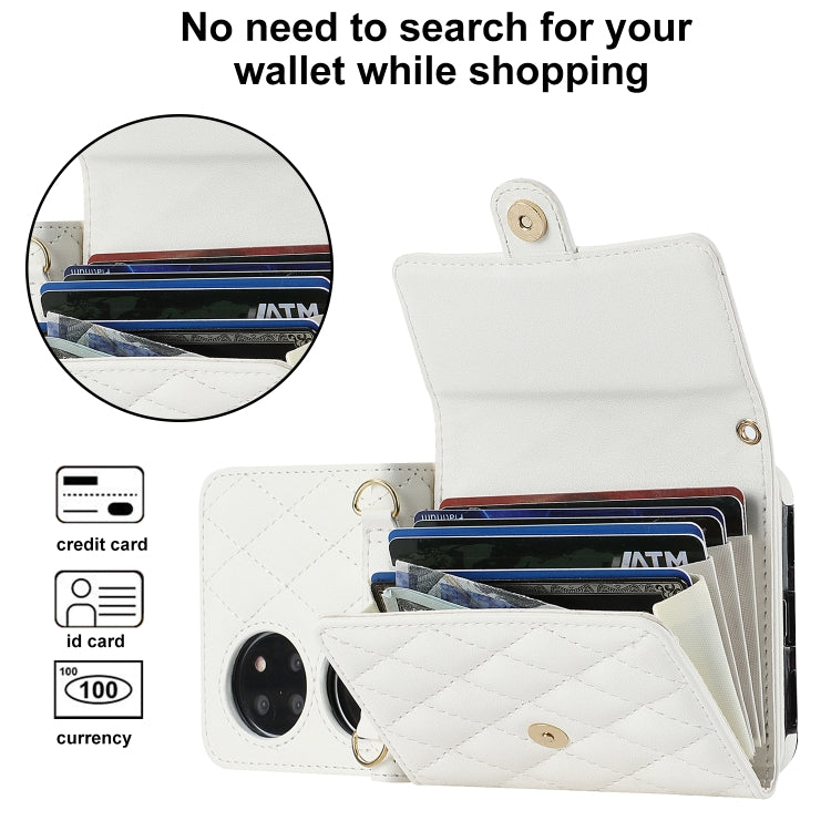 For Huawei P50 Pocket Rhombic Texture Card Bag PU Phone Case with Long Lanyard(White) - Huawei Cases by buy2fix | Online Shopping UK | buy2fix