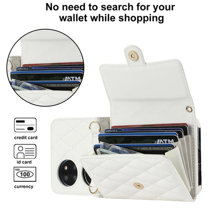 For Huawei P50 Pocket Rhombic Texture Card Bag PU Phone Case with Long Lanyard(White) - Huawei Cases by buy2fix | Online Shopping UK | buy2fix