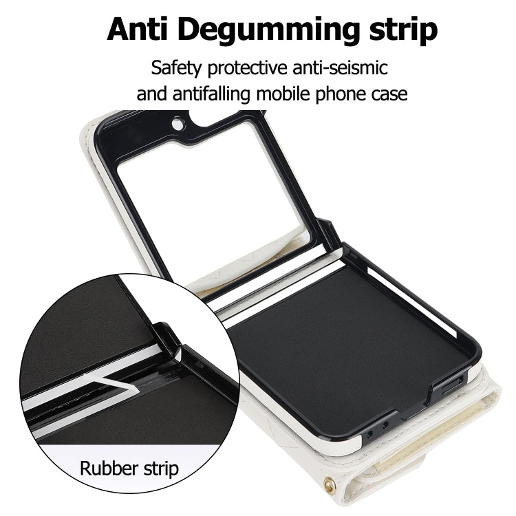 For Samsung Galaxy Z Flip5 Rhombic Texture Card Bag PU Phone Case with Long Lanyard(White) - Galaxy Z Flip5 Cases by buy2fix | Online Shopping UK | buy2fix