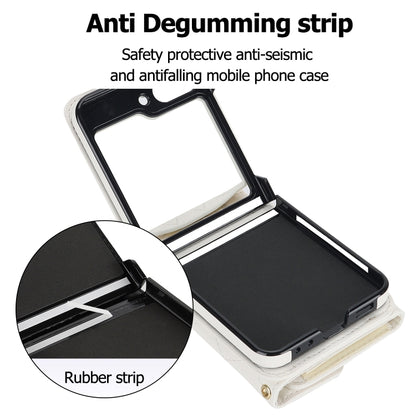 For Samsung Galaxy Z Flip5 Rhombic Texture Card Bag PU Phone Case with Long Lanyard(White) - Galaxy Z Flip5 Cases by buy2fix | Online Shopping UK | buy2fix