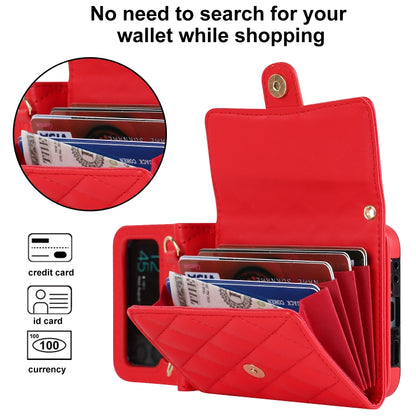 For Samsung Galaxy Z Flip4 Rhombic Texture Card Bag PU Phone Case with Long Lanyard(Red) - Galaxy Z Flip4 5G Cases by buy2fix | Online Shopping UK | buy2fix