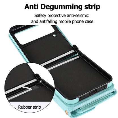 For Samsung Galaxy Z Flip4 Rhombic Texture Card Bag PU Phone Case with Long Lanyard(Mint Green) - Galaxy Z Flip4 5G Cases by buy2fix | Online Shopping UK | buy2fix