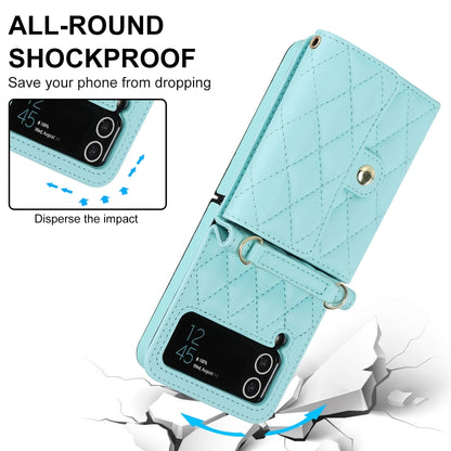 For Samsung Galaxy Z Flip4 Rhombic Texture Card Bag PU Phone Case with Long Lanyard(Mint Green) - Galaxy Z Flip4 5G Cases by buy2fix | Online Shopping UK | buy2fix