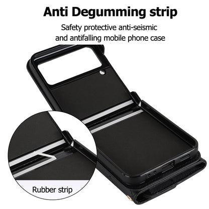For Samsung Galaxy Z Flip3 Rhombic Texture Card Bag PU Phone Case with Long Lanyard(Black) - Galaxy Phone Cases by buy2fix | Online Shopping UK | buy2fix