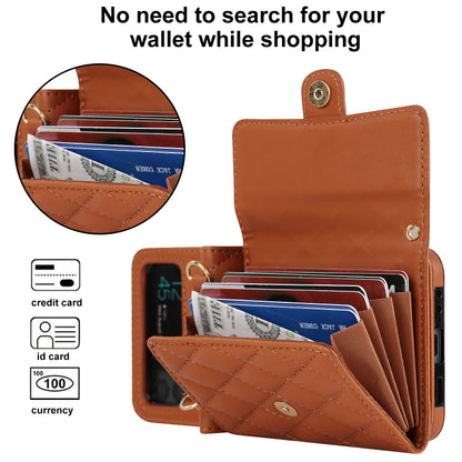 For Samsung Galaxy Z Flip3 Rhombic Texture Card Bag PU Phone Case with Long Lanyard(Brown) - Galaxy Phone Cases by buy2fix | Online Shopping UK | buy2fix