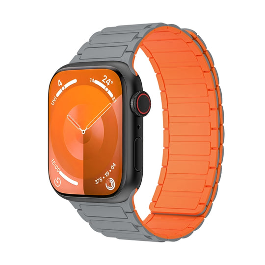 For Apple Watch SE 2023 44mm Magnetic Loop Silicone Watch Band(Grey Orange)