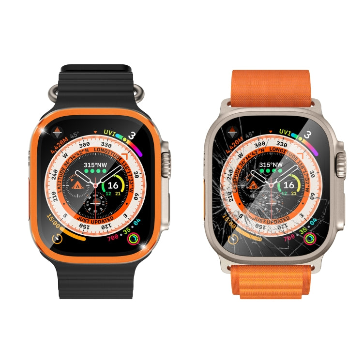 For Apple Watch Ultra 49mm Aluminum Alloy Frame Integrated Tempered Film(Orange) by buy2fix