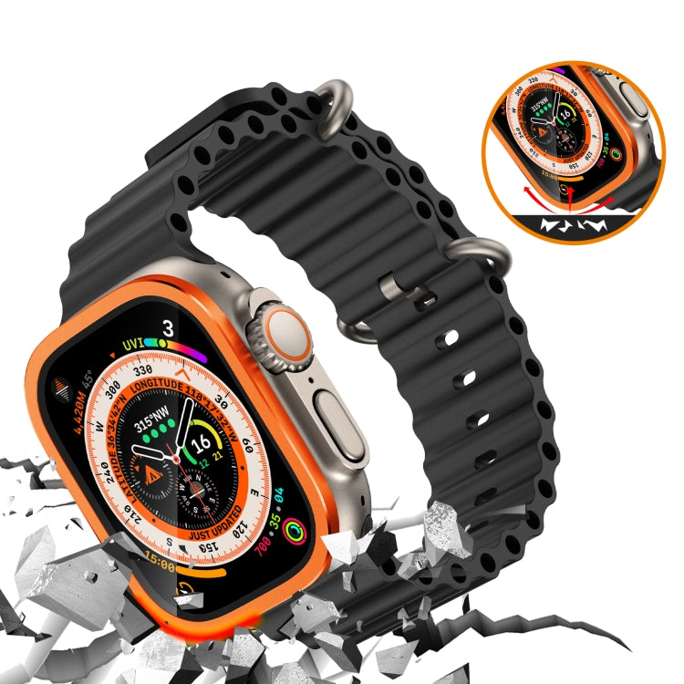 For Apple Watch Ultra 49mm Aluminum Alloy Frame Integrated Tempered Film(Orange) by buy2fix