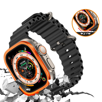 For Apple Watch Ultra 49mm Aluminum Alloy Frame Integrated Tempered Film(Orange) by buy2fix